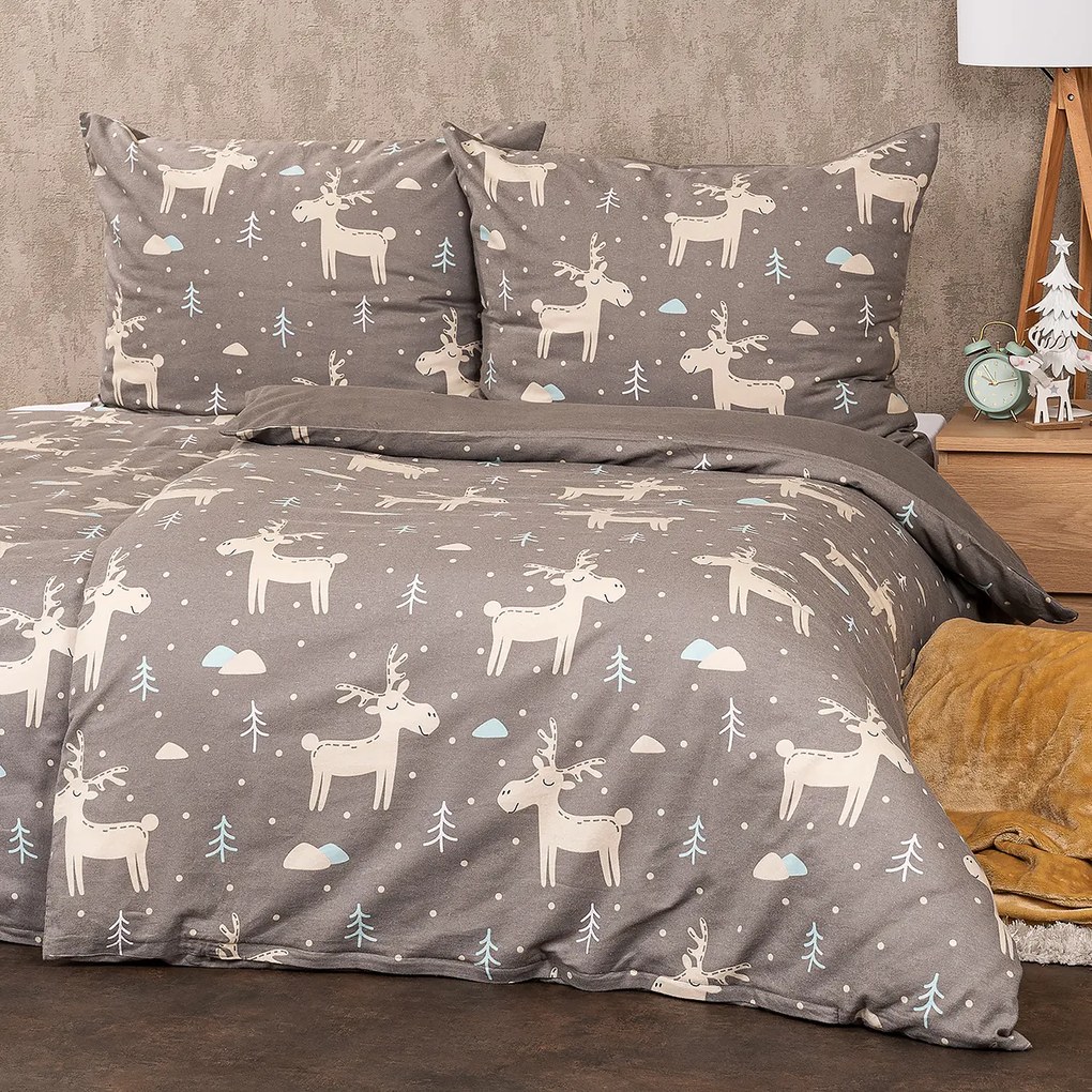 4Home Flanelové obliečky Happy reindeer, 160 x 200 cm, 70 x 80 cm