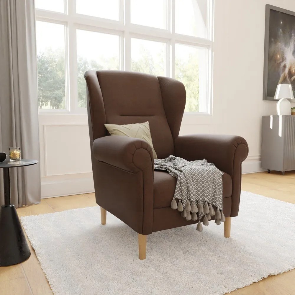 Tmavohnedé kreslo ušiak Swan – Ropez