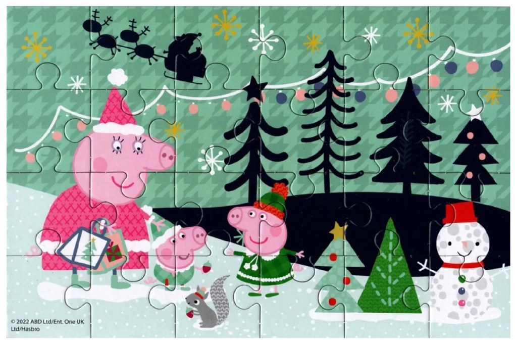 Detské puzzle 4v1 PRASIATKO PEPPA a vianočná nálada, 19x29 cm