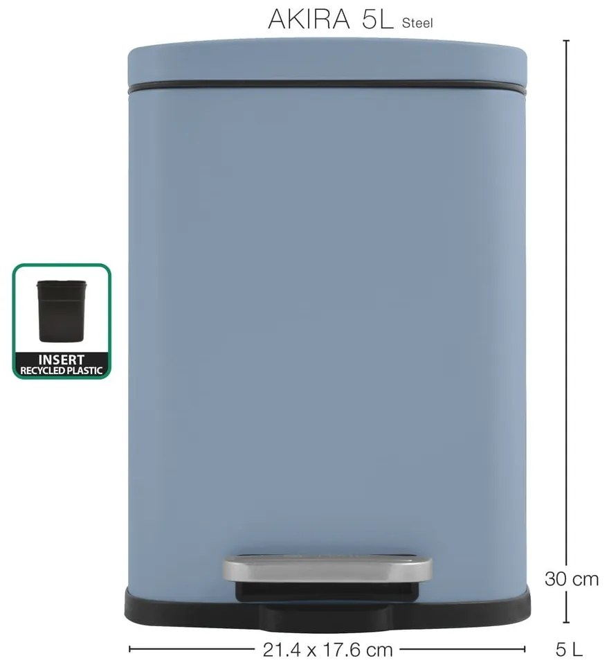 Svetlomodrý nášľapný oceľový odpadkový kôš 5 l Akira – Spirella