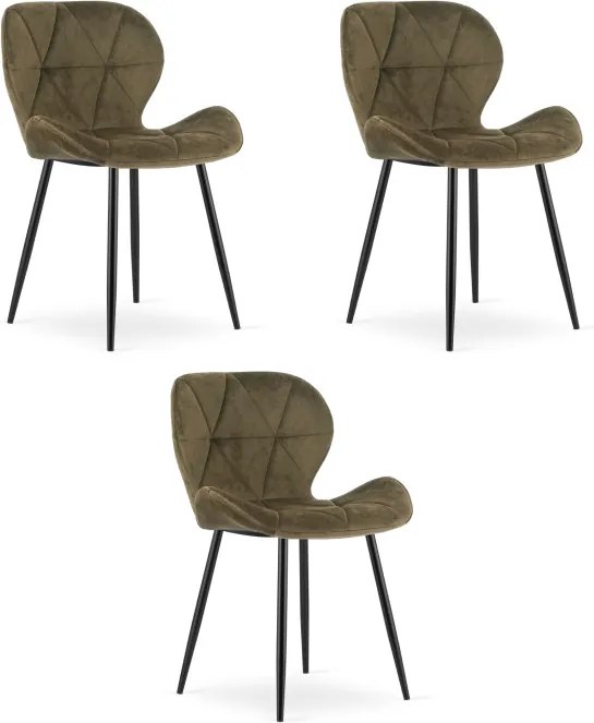 Set troch jedálenských stoličiek MANGO zamatové hnedé / čierne nohy (3 ks)