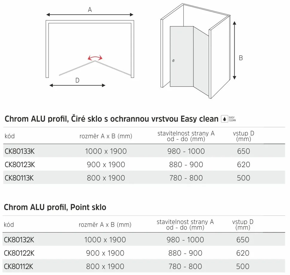 Mereo Mereo, Sprchové dvere LIMA, zalamovacie, chróm ALU, sklo Číre 6 mm, MER-CK80133K