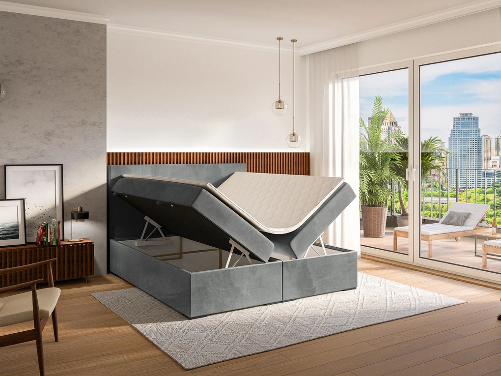 Manželská posteľ Boxspring 180 cm Lemmy (betón) (s matracom a úl. priestorom). Akcia -20%. Vlastná spoľahlivá doprava až k Vám domov. 1043396