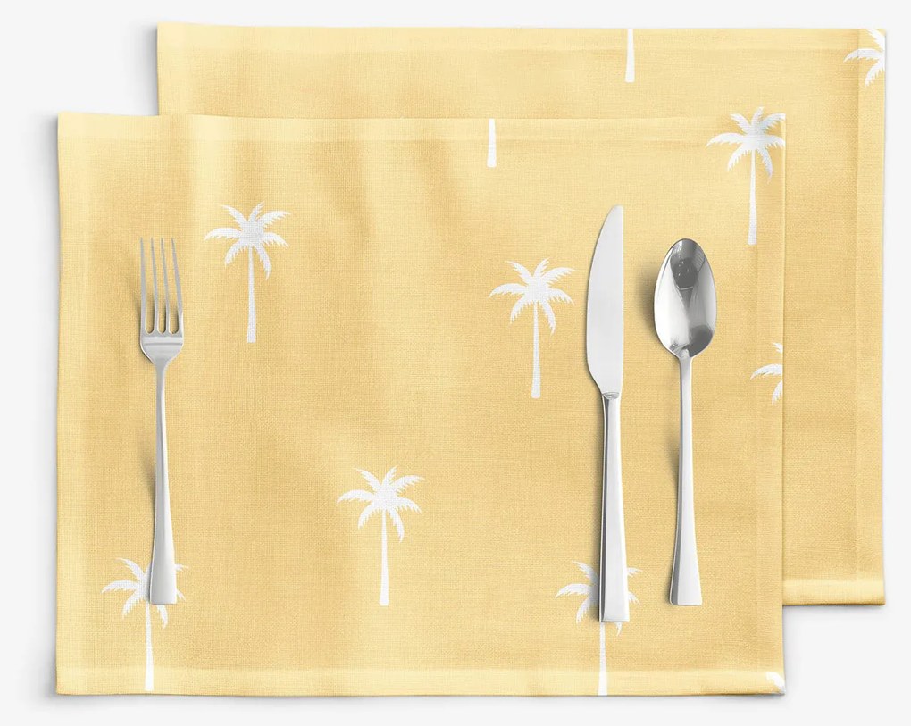 Goldea prestieranie na stôl 100% bavlnené plátno - palmy na žltej - sada 2ks 30 x 40 cm