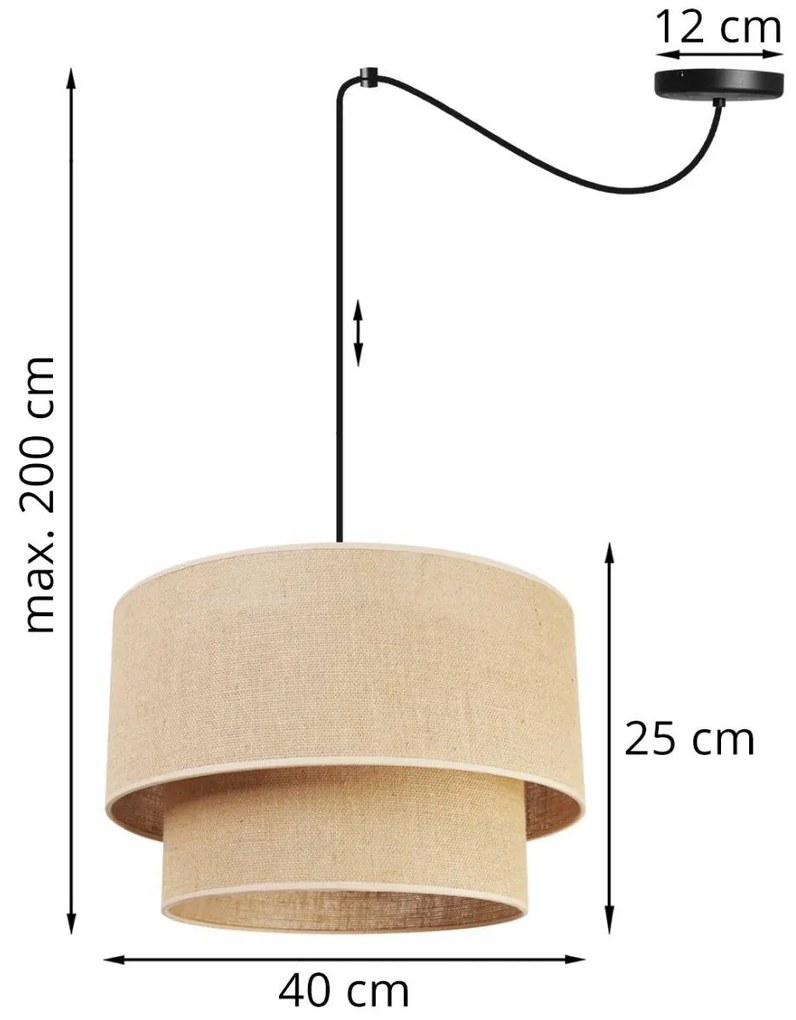 Závesné svietidlo Juta Spider, 1x jutové tienidlo, (výber z 2 farieb konštrukcie), (fi 40cm), t