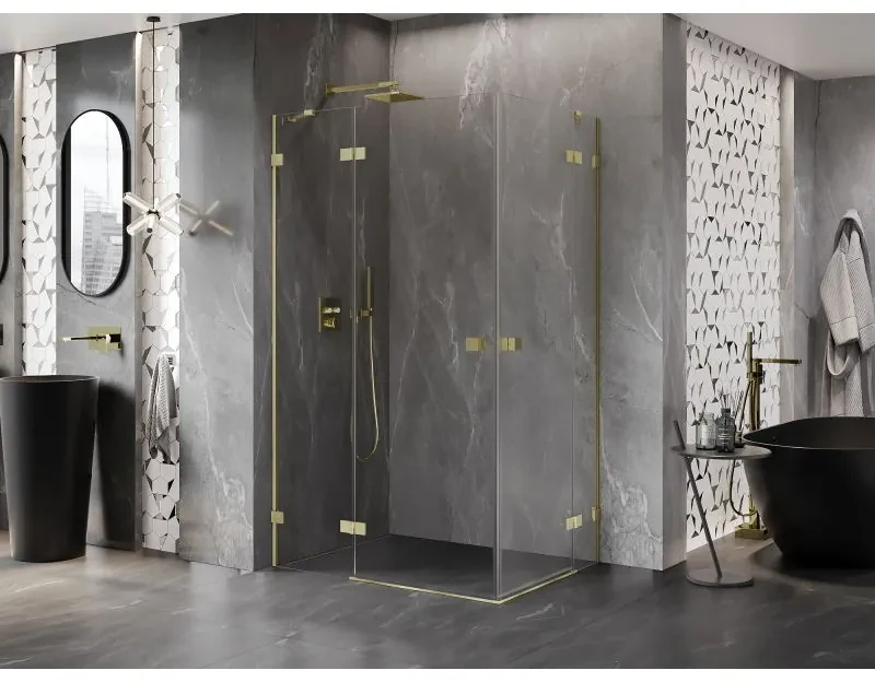 Mexen Lunar Duo, výklopný sprchový kút 115 x 90 cm, 8mm číre sklo, zlatý matný profil, 834-115L-090P-55-00