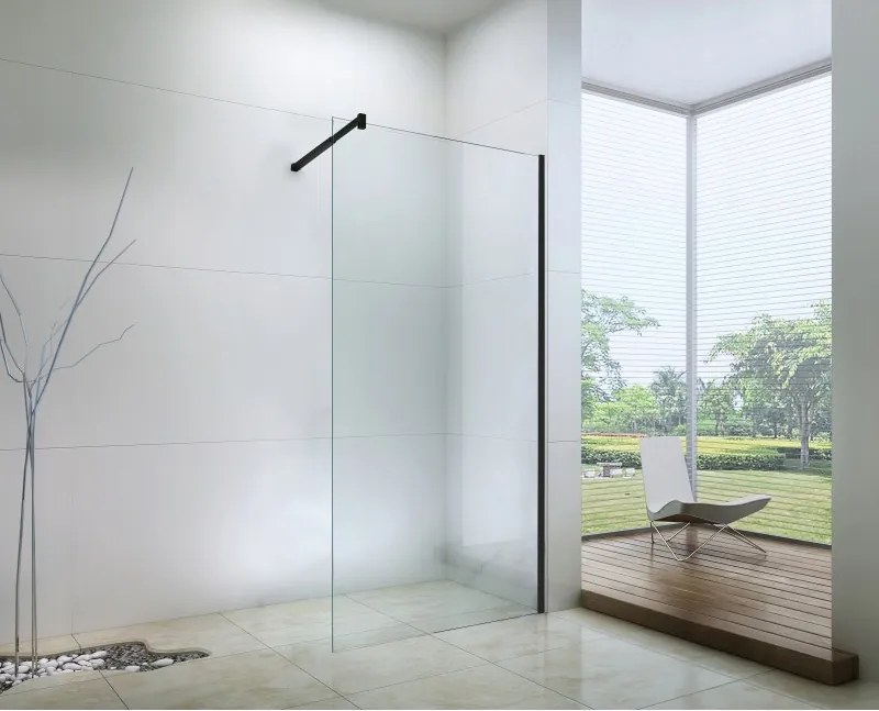 Kúpeľňová pevná zástena WALK-IN 60 cm - čierna - číre sklo