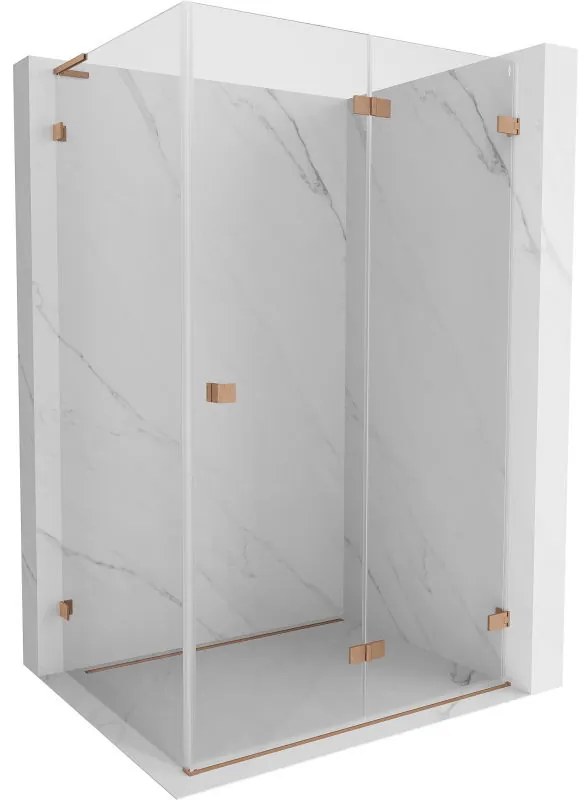 Mexen Lunar-F L, 1-krídlový sprchový kút so skladacími dverami, pravý, 85 x 70 cm, 8mm číre sklo, medený profil, 836L-085-070-65-00-P