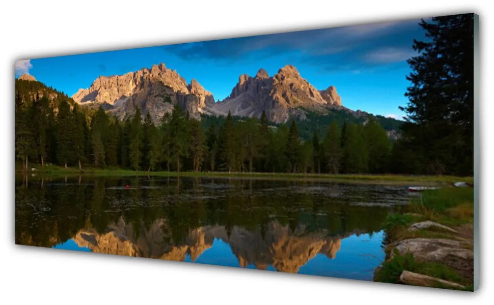Obraz na akrylátovom skle Les jazero príroda 125x50 cm