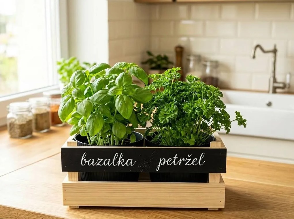 AMADEA Drevený obal s kvetináči a tabuľkou na písanie kriedou, 32x17x15cm Český výrobok