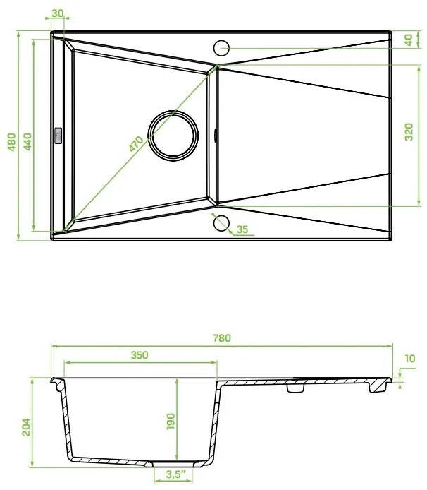 Laveo Grenada, 1-komorový granitový drez 780x480x204 mm, šedá, LAV-SBG_511T