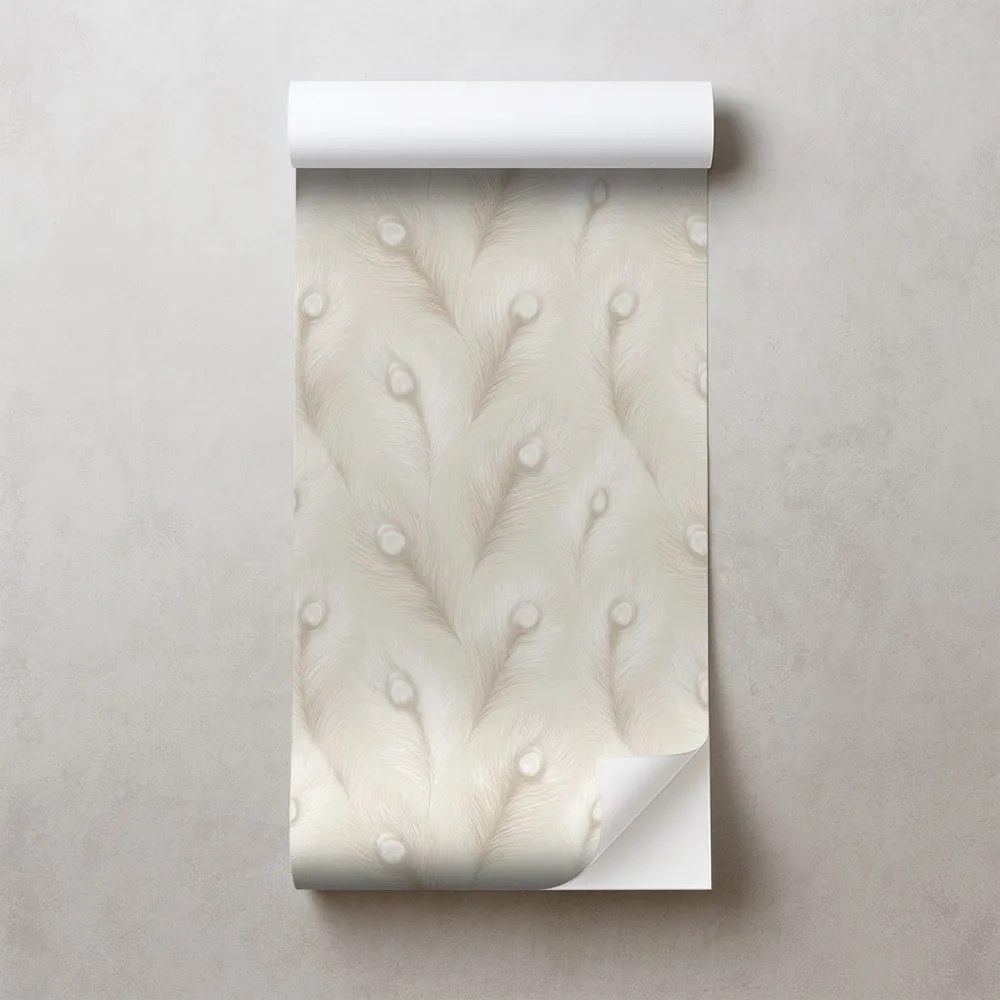 Samolepiaca tapeta béžové pávie perie v glamour štýle