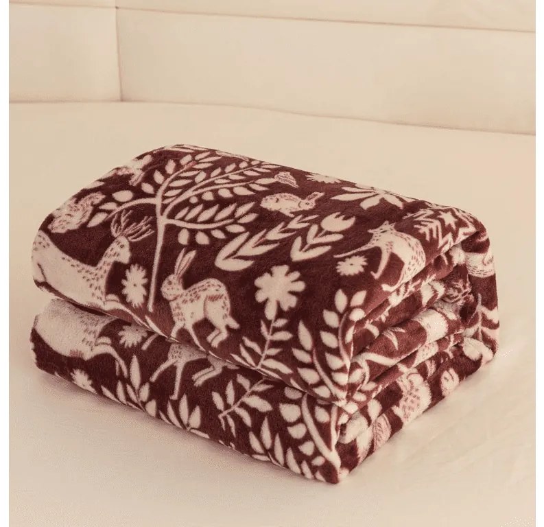 Mikroplyšová deka FOREST ANIMALS, vínová Rozmer: 200 x 220 cm