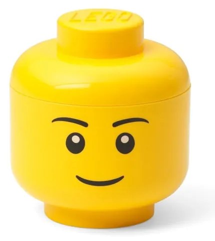Žltá úložná škatuľa v tvare hlavy LEGO® boy, 10,5 x 10,6 x 12 cm