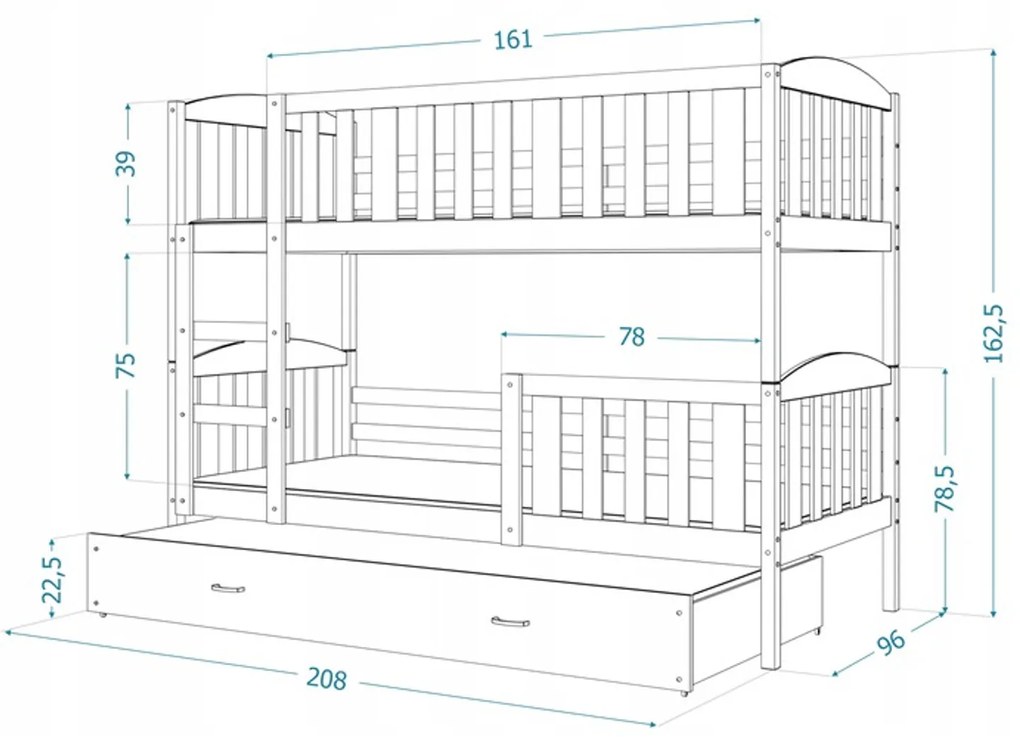 Detská poschodová posteľ KUBUS s úložným priestorom 90x200 cm - biela Ružová