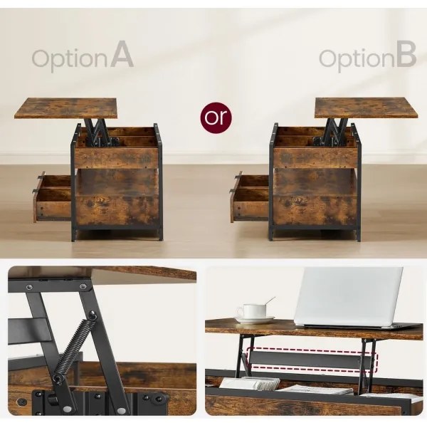 Konferenčný stolík so zdvíhacou doskou NYRO hnedá/čierna
