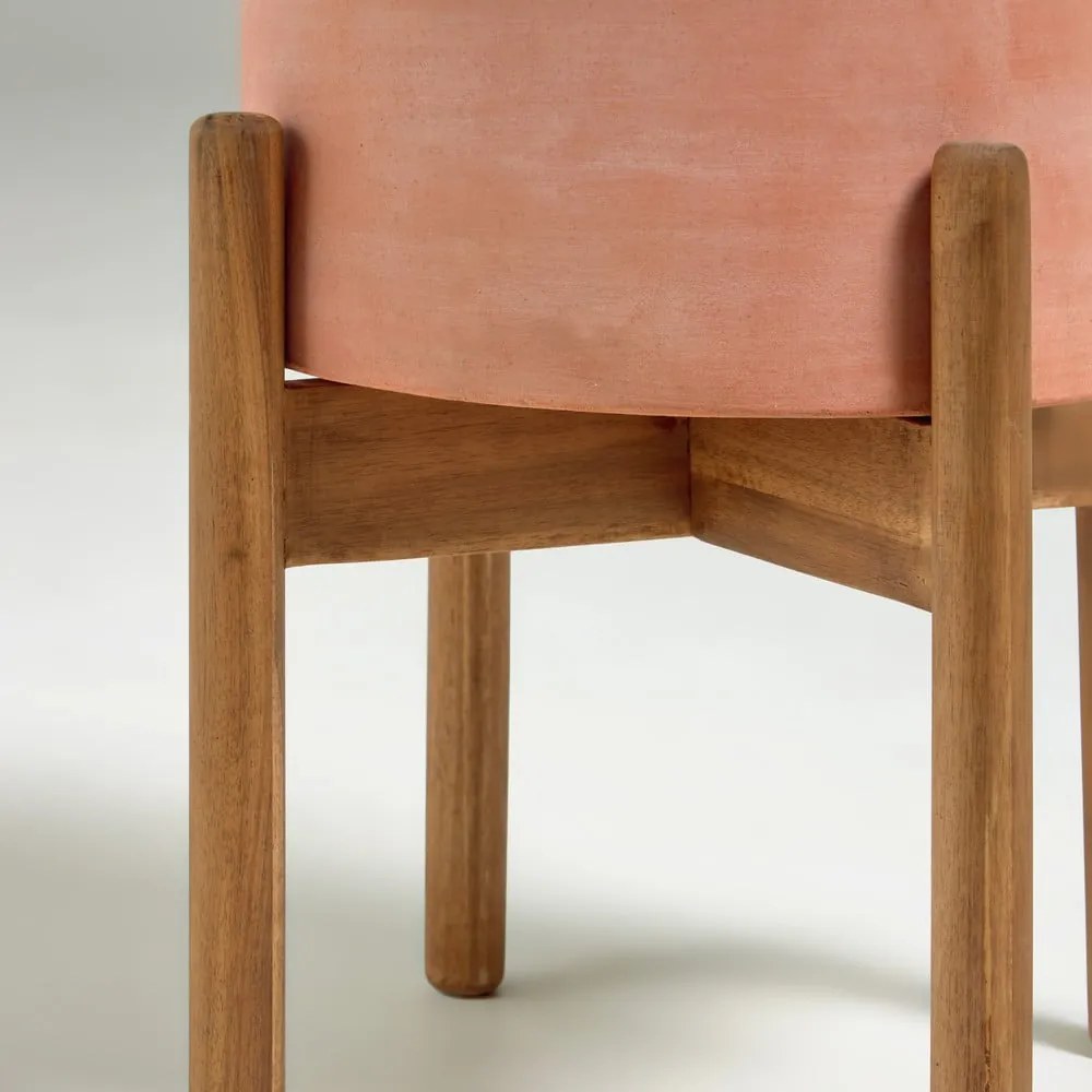 Terakotový kvetináč na drevenom podstavci Kave Home Dalva, ⌀ 30 cm