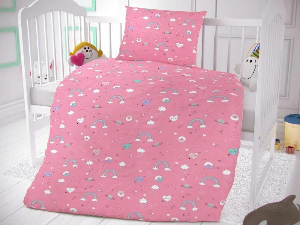 Kvalitex Bavlnené obliečky do detskej postieľky Obláčiky ružové Bavlna, 90x135, 45x60 cm
