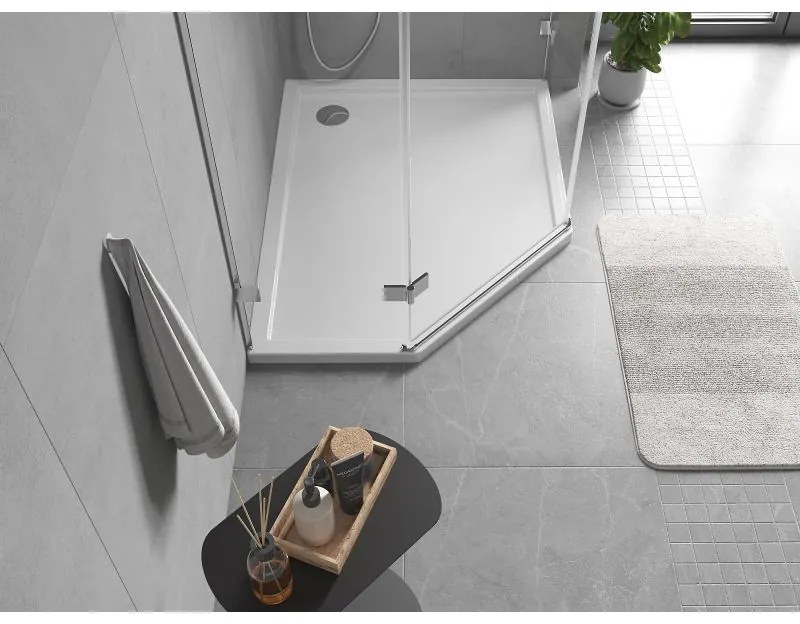 Mexen Flow Slim, pravostranná päťuholníková sprchová vanička 90 x 80 cm, biela lesklá, 46P108090R