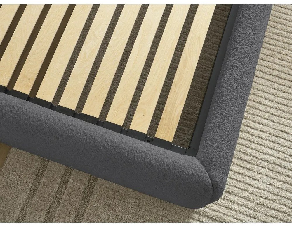 Tmavosivá čalúnená dvojlôžková posteľ s úložným priestorom/bez čela s roštom 160x200 cm Inera – Bobochic Paris