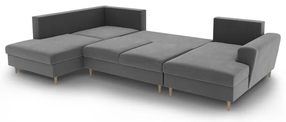 Svetlosivá zamatová rozkladacia/s úložným priestorom rohová pohovka (ľavý roh/do "U") Kyoto – Cosmopolitan Design