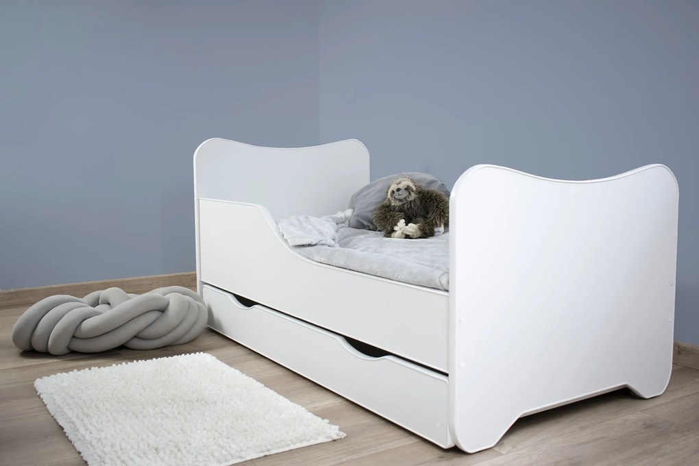 TOP BEDS Detská posteľ Happy Kitty 140x70 Biela so zásuvkou