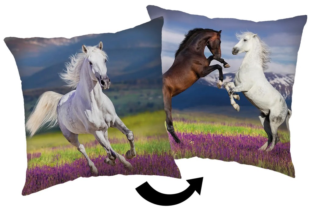 DETSKÝ DEKORAČNÝ VANKÚŠ HORSES 40X40 CM VZOROVANÁ
