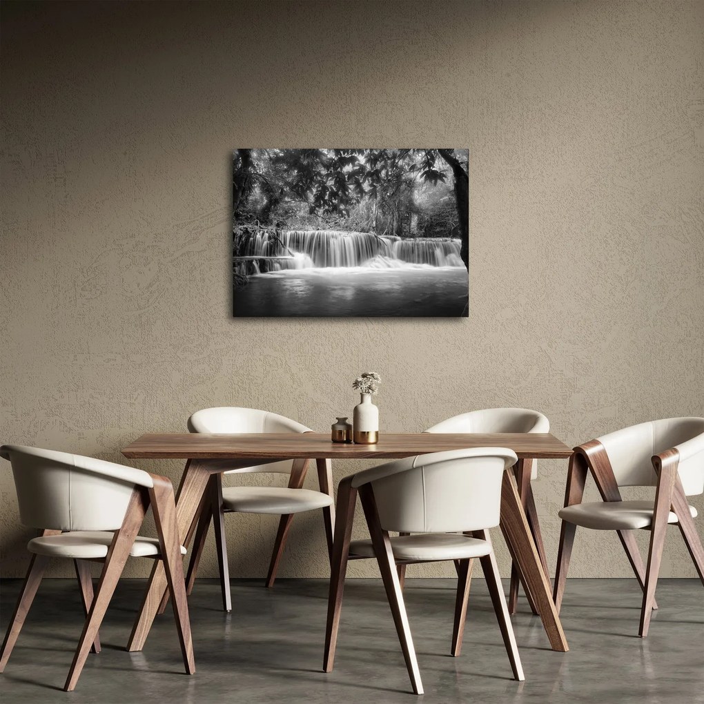 Obraz - Čiernobiely vodopád (70x50 cm)