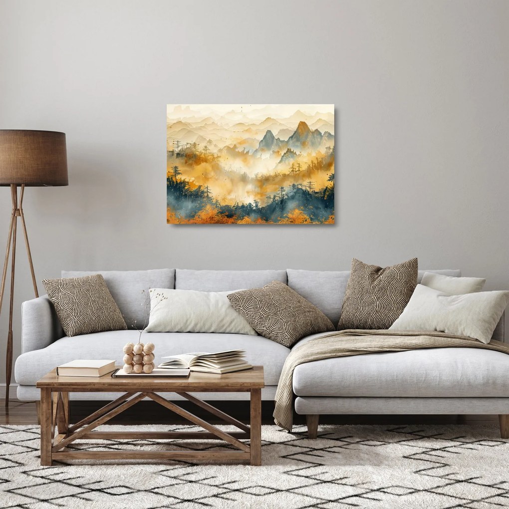 Sklenený obraz - Pohorie, akvarel (70x50 cm)