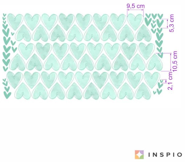 Samolepky na stenu - Srdiečka v mätových odtieňoch