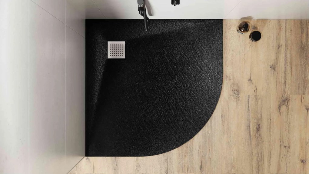Besco Štvrťkruhová sprchová vanička z SMC kompozitu VEXO BLACK HR 90x90 BESCO-Rozmery: 90x90