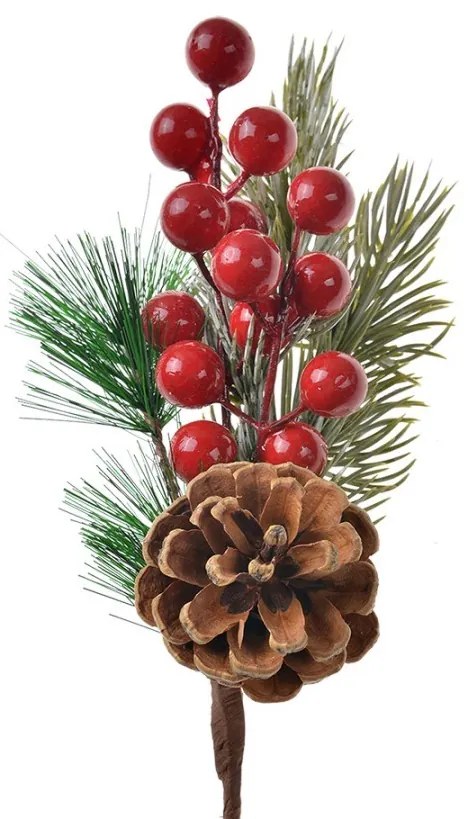 Dekorácia zápich vianočná vetvička so šiškou - 10*6*25 cm