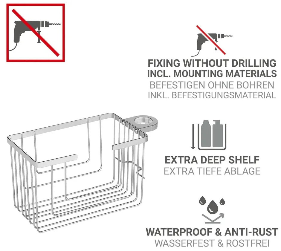 Kúpeľňová polička bez vŕtania z nehrdzavejúcej ocele v lesklej striebornej farbe Valognes – Wenko