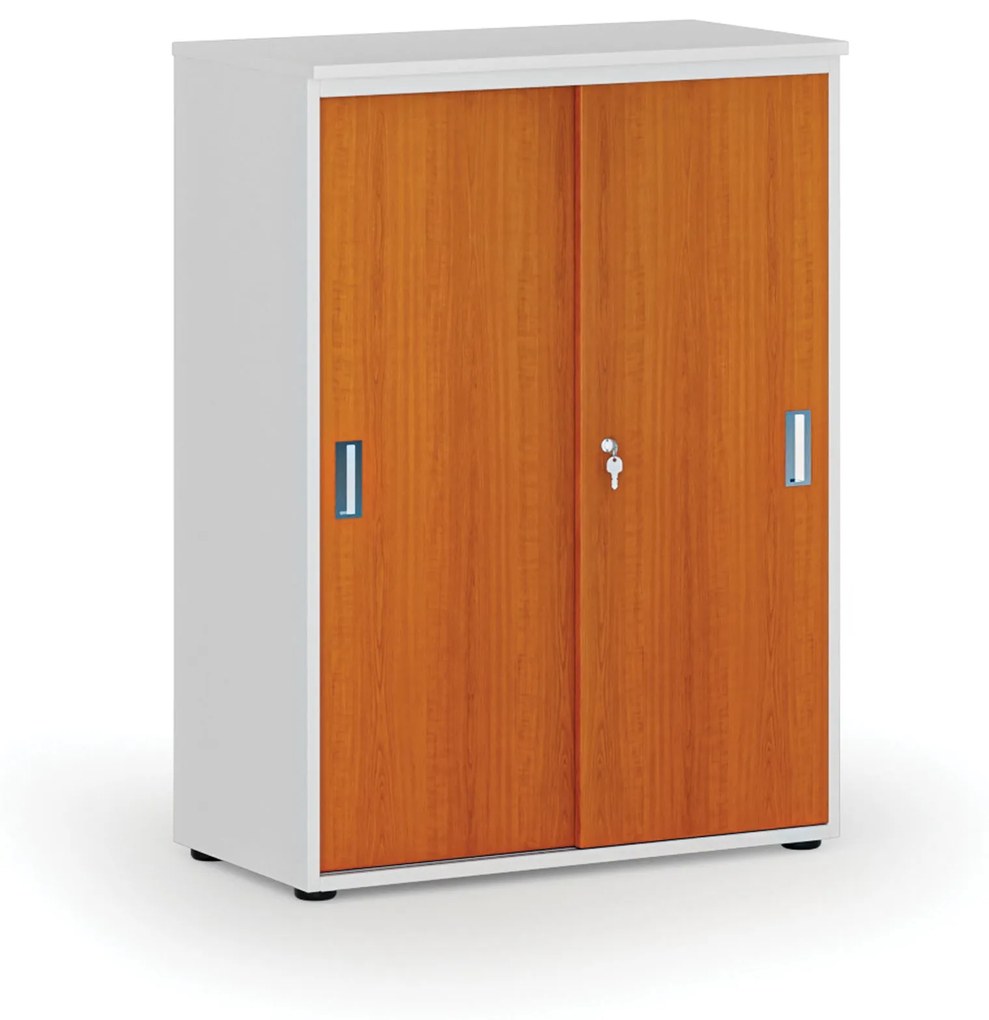 Kancelárska skriňa so zasúvacími dverami PRIMO WHITE, 1087 x 800 x 420 mm, biela/čerešňa