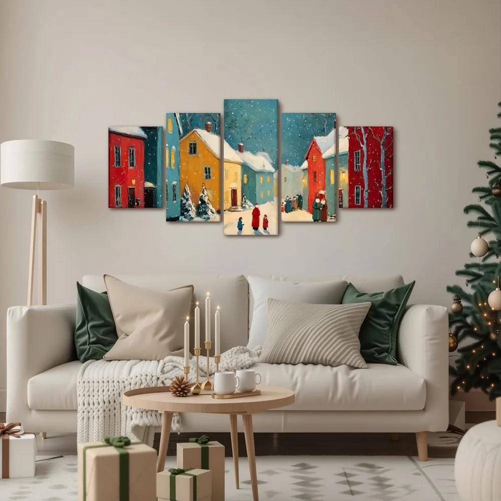 5-dielny obraz zimná dedinka pod snehom