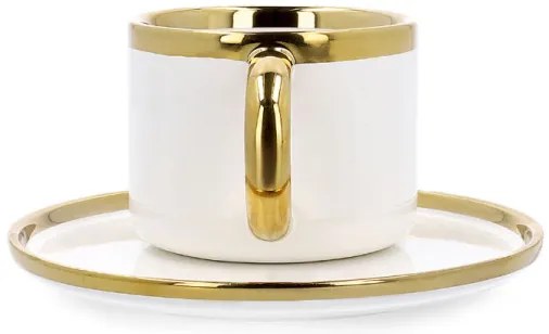 Šálka SINNES s podšálkou a lyžičkou, biela / zlatá 806563 200 ml