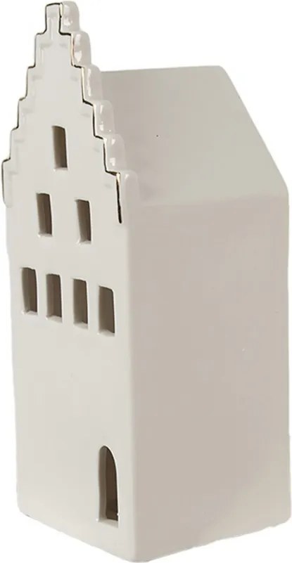 Béžová dekorácia porcelánový domček s Led svetielkami Christmas House M - 7*6*16 cm
