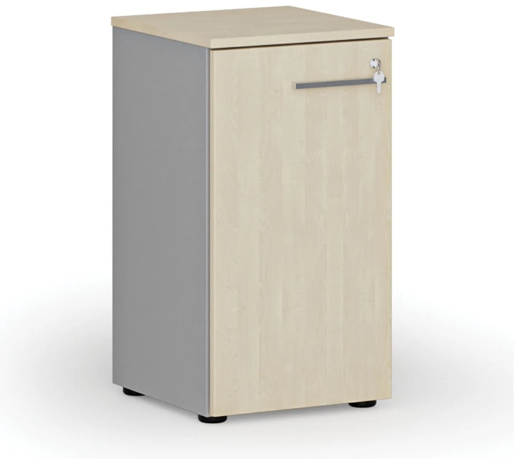 Nízka kancelárska skriňa s dverami PRIMO GRAY, 400 x 420 x 740 mm, sivá/breza