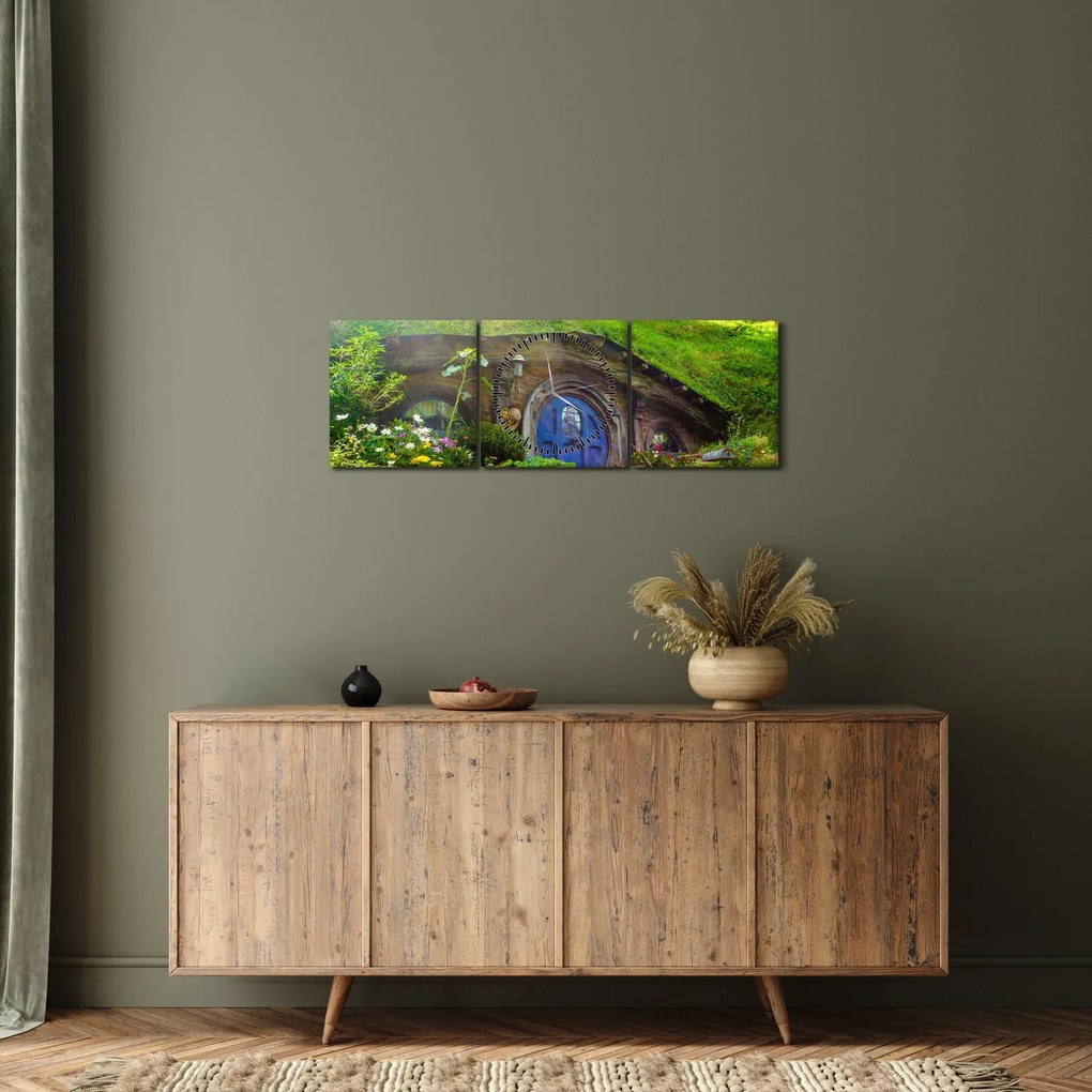 Obraz - Hobitína (s hodinami) (90x30 cm)
