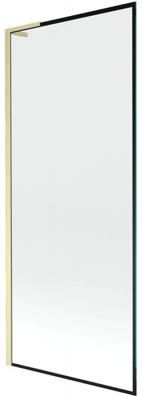 Mexen Next L, 1-krídlová vaňová zástena 80 x 150 cm, 6mm číre sklo-čierny vzor, zlatý matný profil, 895-080-000-03-70-55