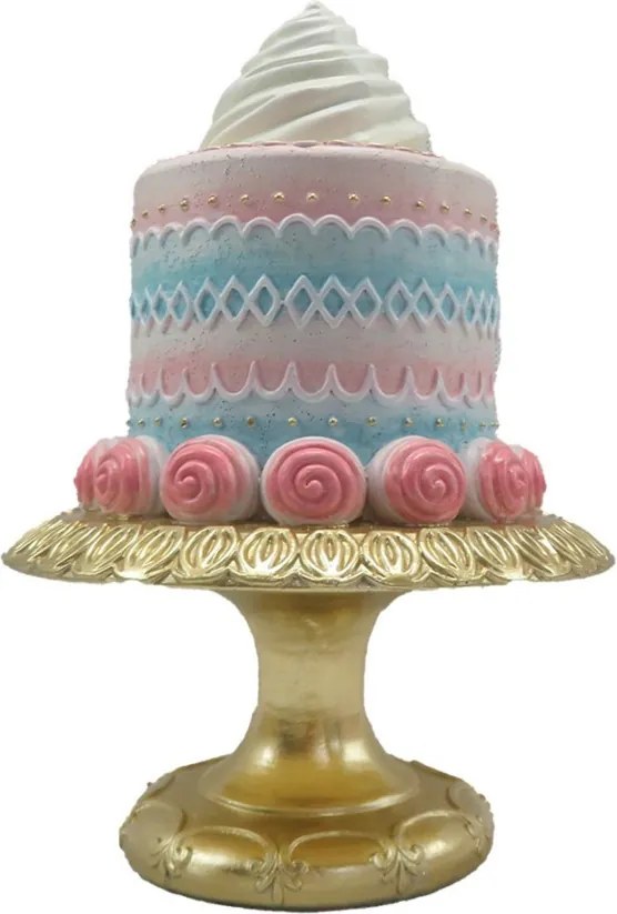 Dekorácia ružová torta na zlatom podnose - Ø 15*22cm