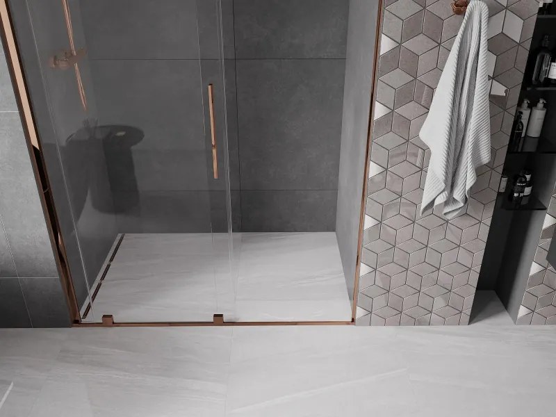 Mexen Velar, posuvné dvere do otvoru 140x200 cm, 8mm číre sklo, ružové zlato, 871-140-000-01-60