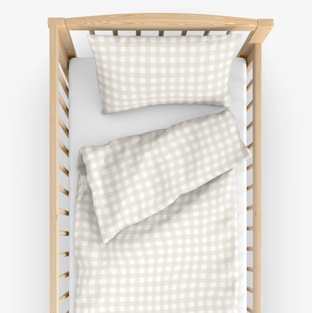 Goldea detské bavlnené obliečky do postieľky - latte kocky 90 x 130 a 40 x 60 cm