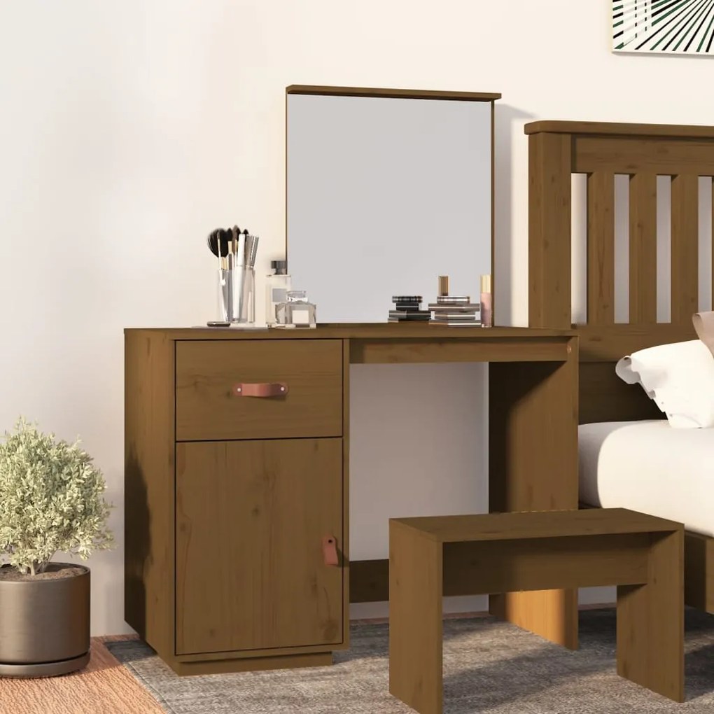 vidaXL Toaletný stolík hnedý 95x50x134 cm masívne borovicové drevo