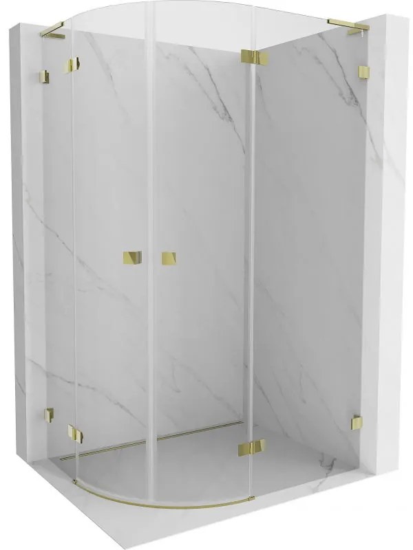 Mexen Lunar, L pravý polkruhový sprchový kút 90 x 80 cm, 8mm číre sklo, zlatý profil, 833L-090P-080L-50-00