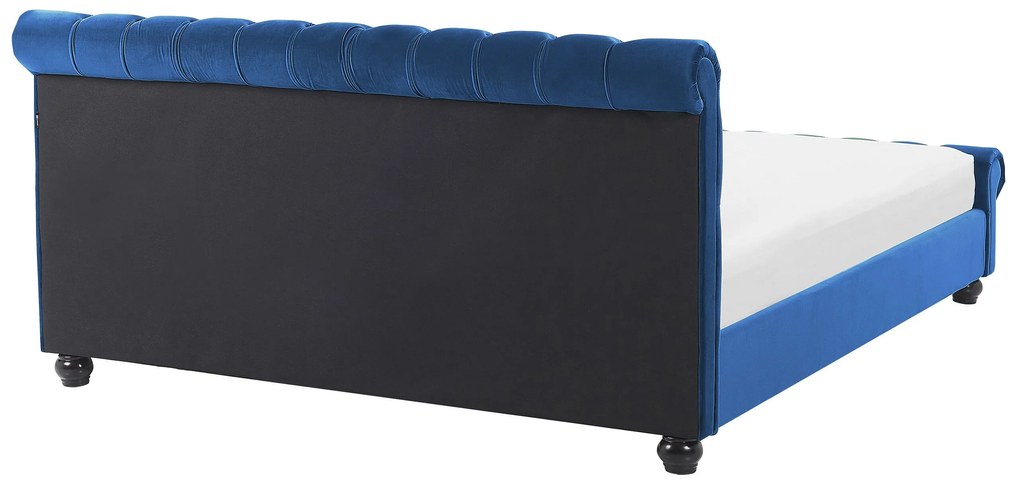 Zamatová vodná posteľ 160 x 200 cm modrá AVALLON Beliani