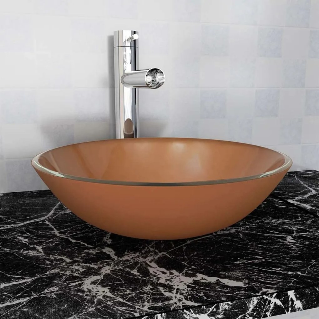 vidaXL Umývadlo z tvrdeného skla, 42 cm, hnedé