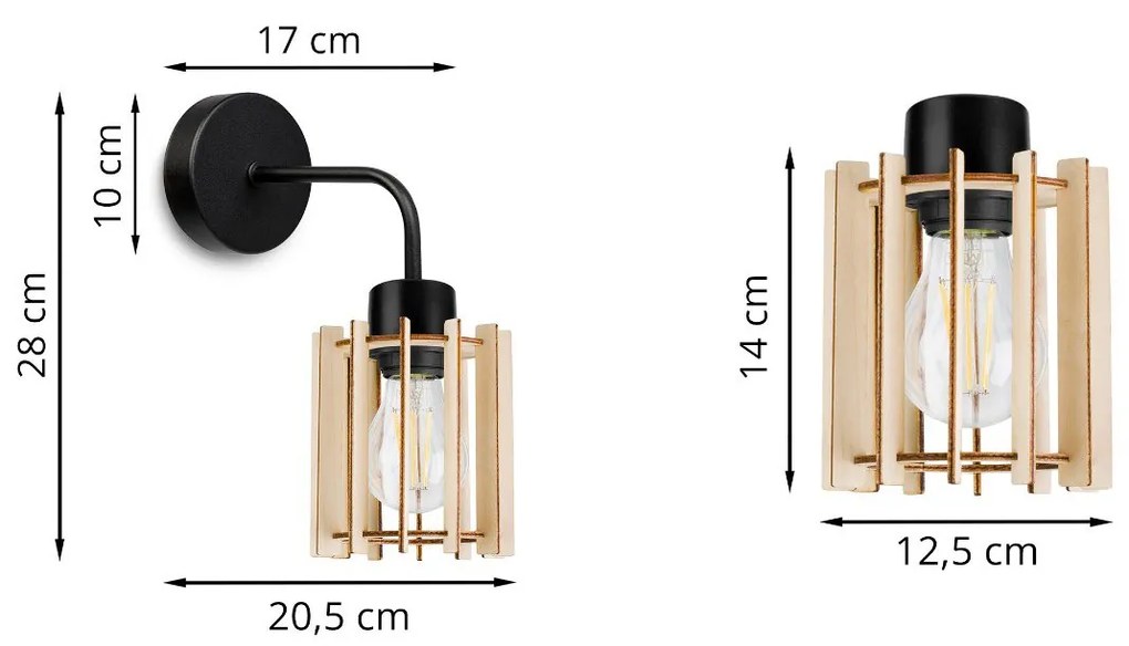 Nástenné svietidlo TIMBER 7, 1x drevené tienidlo, KF