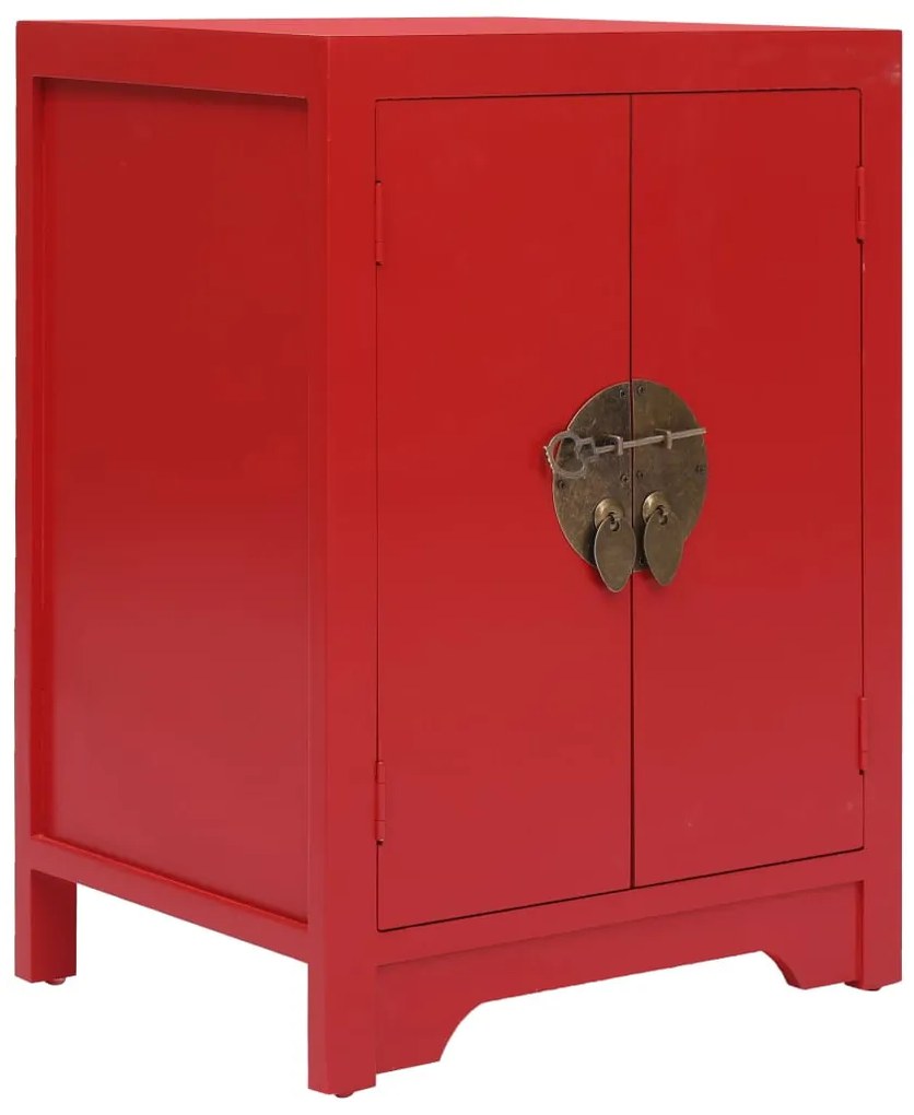 vidaXL Nočný stolík, červený 38x28x52 cm, drevo paulovnie