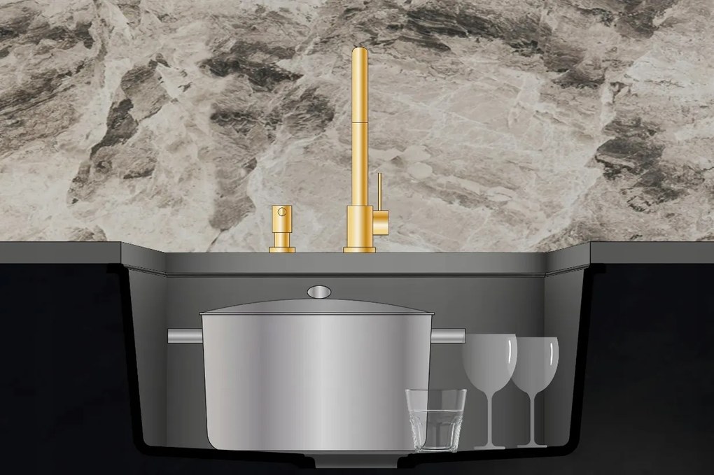 Sink Quality Argon 50, kuchynský granitový drez 420x420x225 mm + chrómový sifón, biela, SKQ-ARG.W.1KBO.50.X